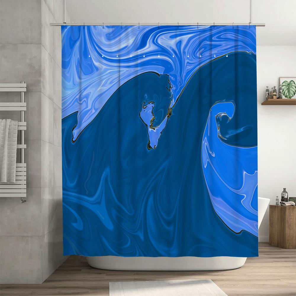 Blue Swirl Ocean Bathing Shower Curtain Decorative Blue Print Waterproof Fabric for Home Bathroom Decoration