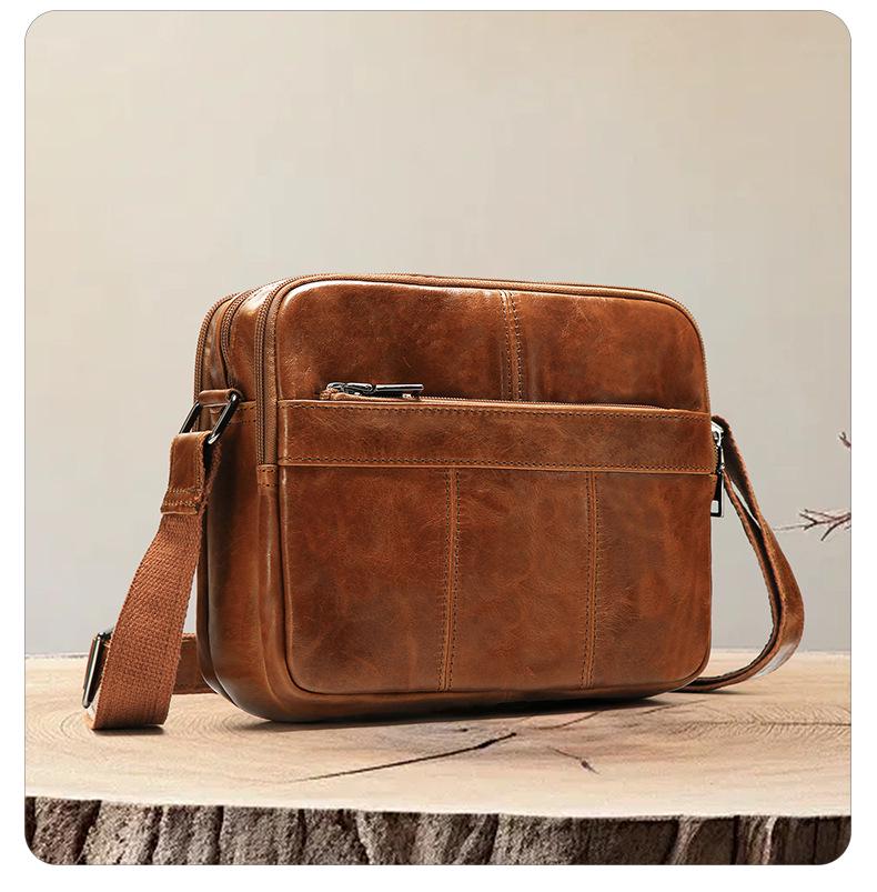 Borsa a tracolla da uomo in vera pelle - Casual da lavoro di alta gamma, strato superiore in pelle bovina