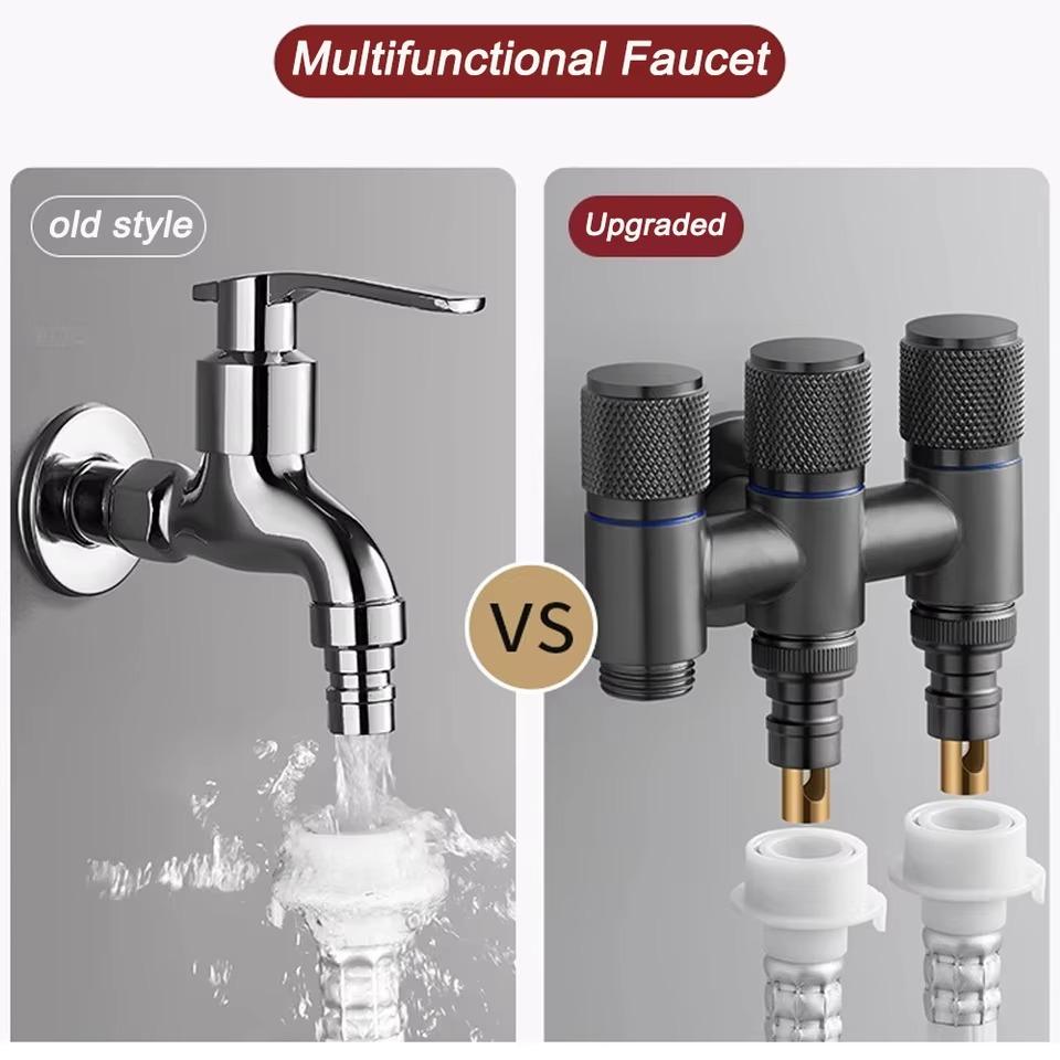 Aluminum Alloy 3 Way One-in Three-out Angle Valve for Bathroom Toilet Washing Machine Balcony Three Head Water Tap Bathroom Fittings