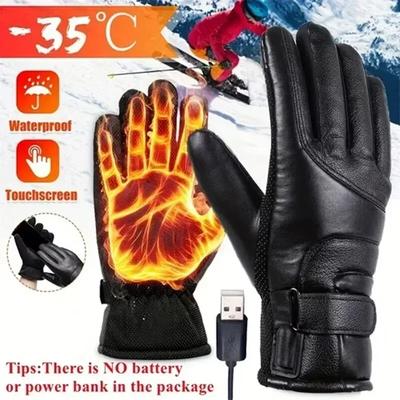 NEW Winter Electric Warming Gloves Thermal Heated Gloves Soft Hand Warmers Leather Heating Gloves for Fishing Motorcycle Riding