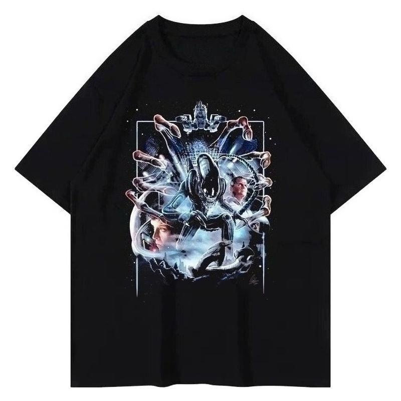 2025 Autumn and Winter Heavy Pure Cotton Horror Character Printed T-shirt Men's and Women's Comfortable and Versatile T-shirt