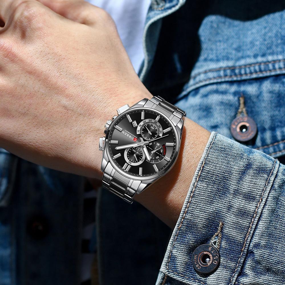 Fashion Full Stainless Steel Watches Wateproof Casual Mens Watch Analog Sport Wristwatch Date Quartz Clock Male