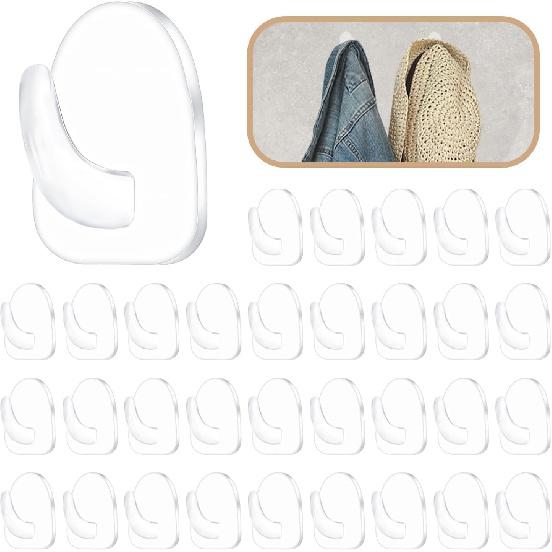 20-Pack Invisible Adhesive Hooks - Heavy Duty Clear Wall Hangers for Bathroom/Kitchen Organization, Damage-Free Removable Hooks for Towels, Utensils