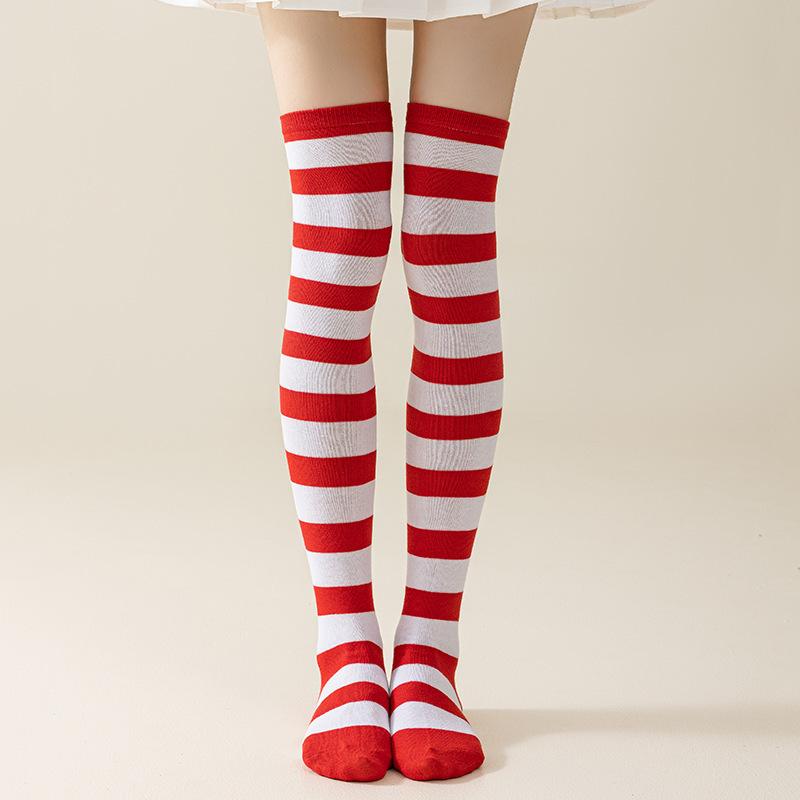 Sexy dlouhé ponožky nad kolena černé bílé pruhované ženy dámy Lolita Anime Bavlněné teplé punčochy
