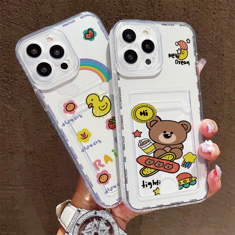 Card Slot Holder Silicone Wallet Pocket Case For iPhone 17 Air 16 14 Pro Max Oppo Reno 10 11 12 F Samsung S23 S24 S25 Plus Cover Clear Phone Bumper