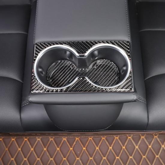 Carbon Fiber Rear Water Cup Holder Panel Trim Cover For Tesla Model 3 -24