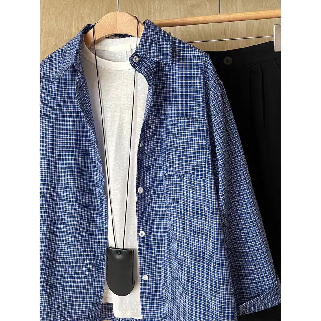 Miu Style Women s Blue Plaid Shirt Jacket - Loose College Layering for Early Autumn L синий