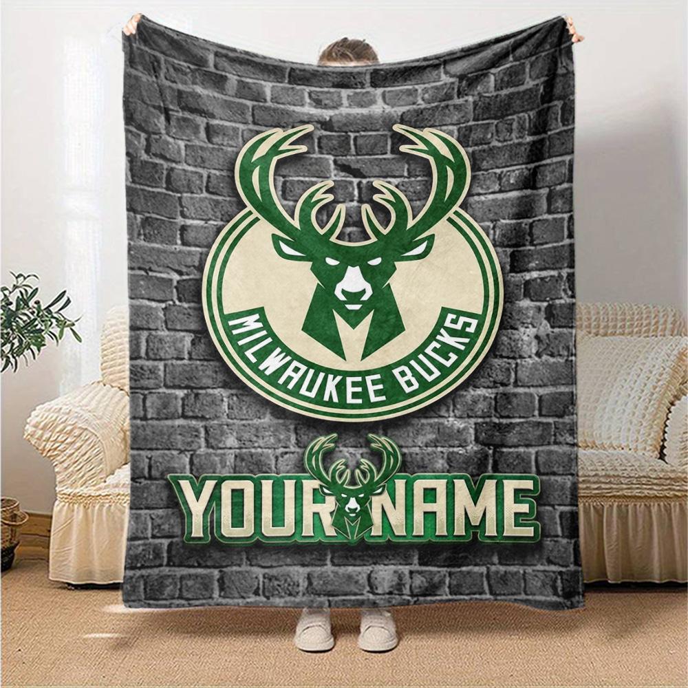 Name Custom Milwaukee Bucks Print Flannel Blanket High Quality Warm Comfortable Cover for All Seasons Perfect for Gifts Home Decor
