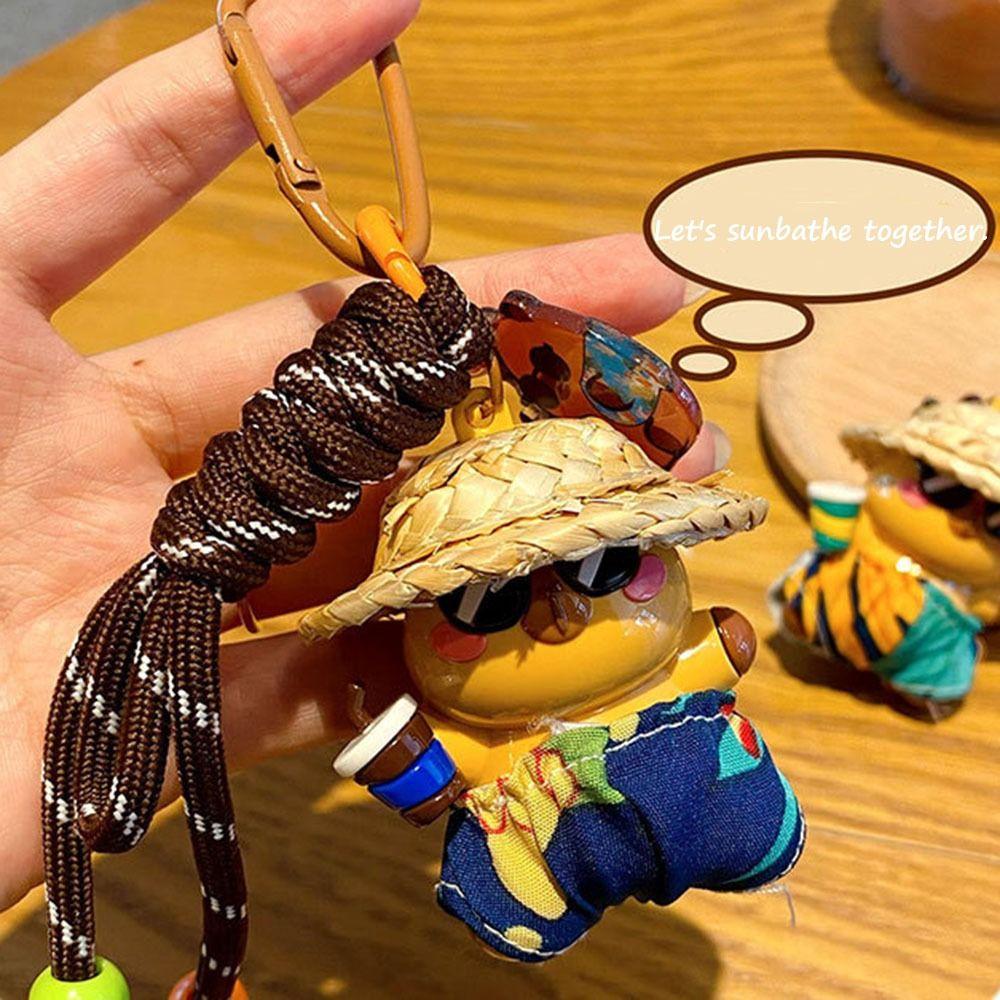 Cartoon Animal Straw Hat Capybara Keychain Capibara Bag Pendant  Schoolbag Bag Decorations