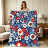 Soft Flannel Blanket with Retro Red White Blue Floral Print All Season Warm Throw Blanket for Couch Sofa Bed Office Home Decor