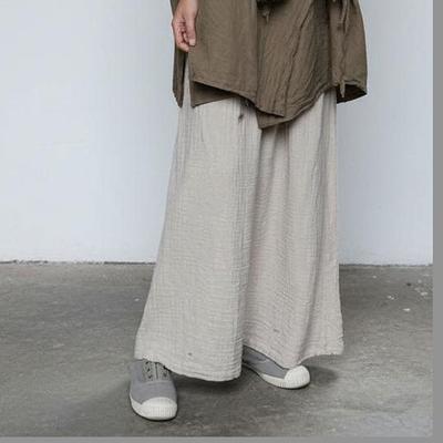 Women Vintage Skirts Beige White Elastic Waist Soft Autumn Casual A-Line Skirts