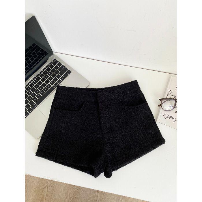 

In Stock: 2026 A/W Niche Style Woolen Slit-Design Three-Quarter Bootcut Shorts M чёрный