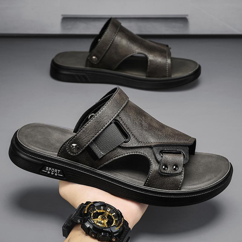 

Sandals men s outer wear personalized trend men s beach shoes Korean version soft-soled slippers outdoor dual-purpose sandals 44 серый