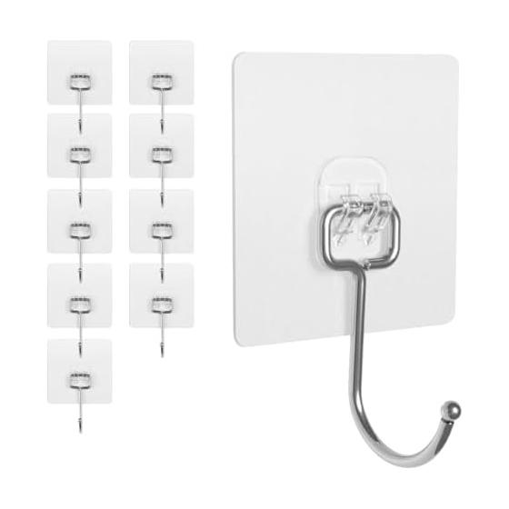 Wall Hanging Hook, Adhesive, Strong, Load Capacity 30kg, 8 x 8, Soft, Waterproof, Rustproof, Stick and Peel, Kitchen Hook, Won't Damage, Ideal for