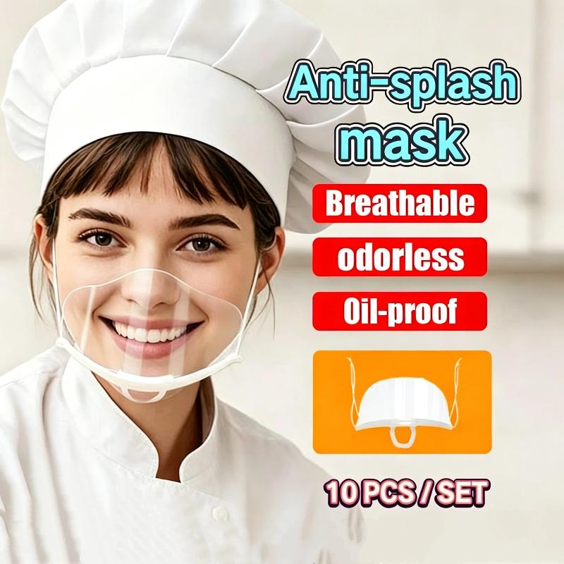 Easy Wear Transparent Anti Fog Mouth Shield 10/30/50PCS Reusable Clear Face Cover for Catering Bar Staff