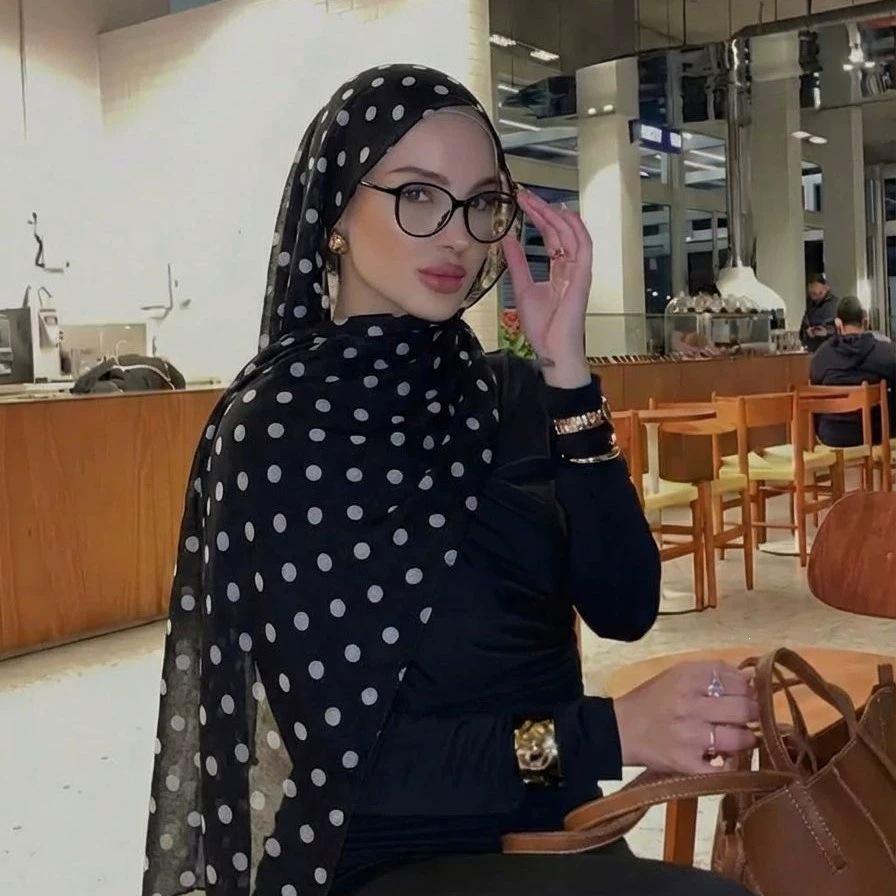 Women's Black and White Polka Dot Silk Scarf - Large, Lightweight Shawl for Sun Protection, Travel, or Beach. Perfect for Spring and Summer.