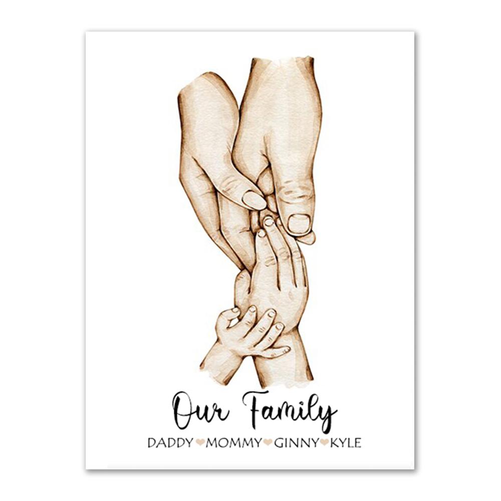 Personalized Family Canvas Painting Customize Parent Child Palm Wall Art Prints Memorial Day Family Gift Wall Decor Painting