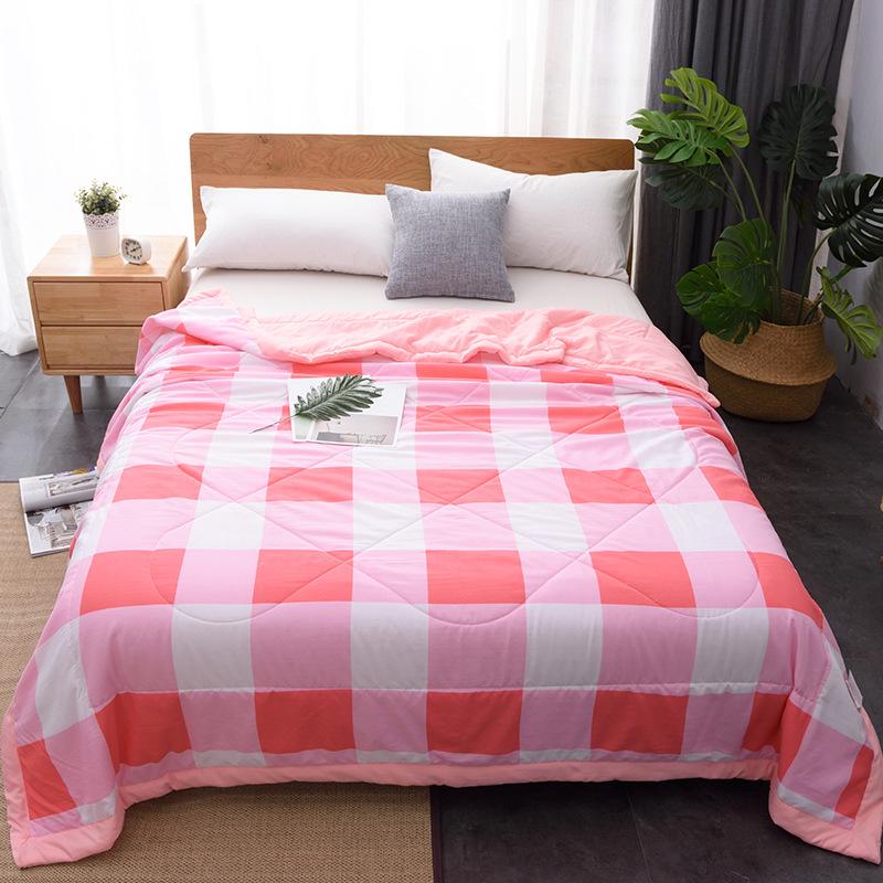 

Washed Cotton Summer Quilt, MUJI-Style Grid Stripe, Air Conditioning Quilt for Dorms, Single Bed Summer Quilt, Gift Quilt 150x200 cm