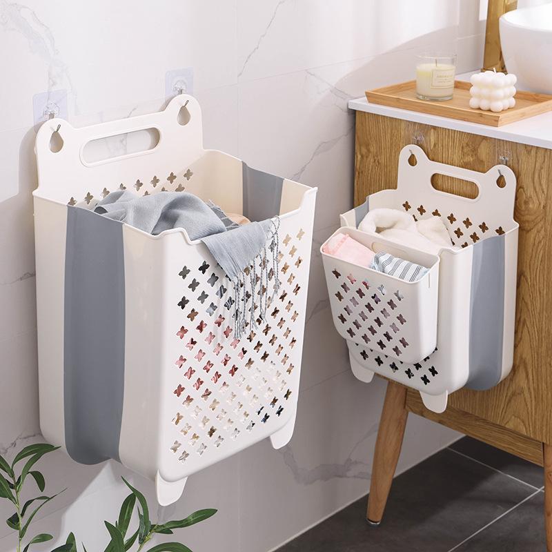Wall-Mounted Dirty Clothes Basket Large-Capacity Folding Storage Basket Strong Load-Bearing Hollow Design For Ventilation