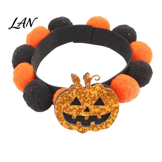 Photogenic Pet Collar Design Halloween Pom-pom Cat Collar, Adjustable Cute Pumpkin Bat Witch Dog Orange And Black Pom-poms for Cats Dogs