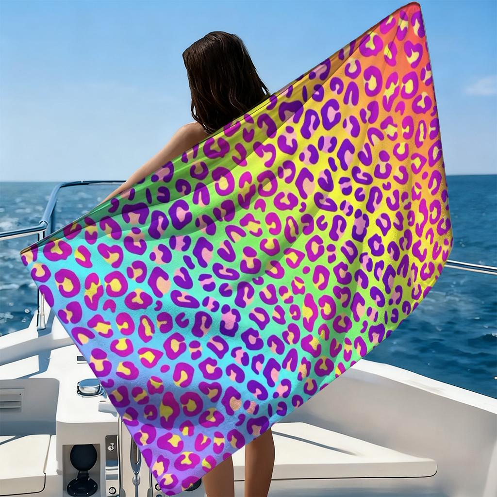 Colorful Leopard Print Beach Towel Quick-drying Super Absorbent Suitable for Swimming Beach Pool Gym Summer Gift for Friends