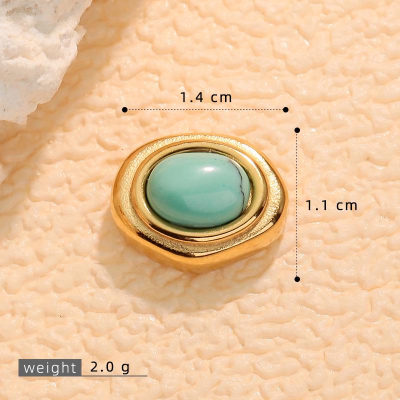 European Retro Turquoise Geometric Oval Pendant - Stainless & Titanium Steel Jewelry for Women