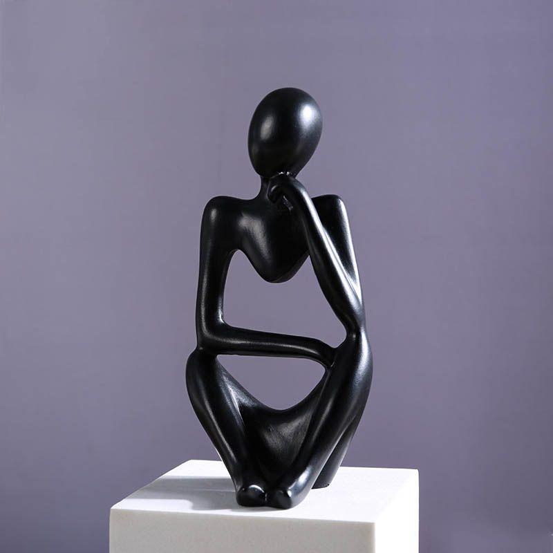 

Скульптура Мыслителя Полимерная статуэтка Фигурки Декор Дом Офис Настольное украшение Подарок Black Left