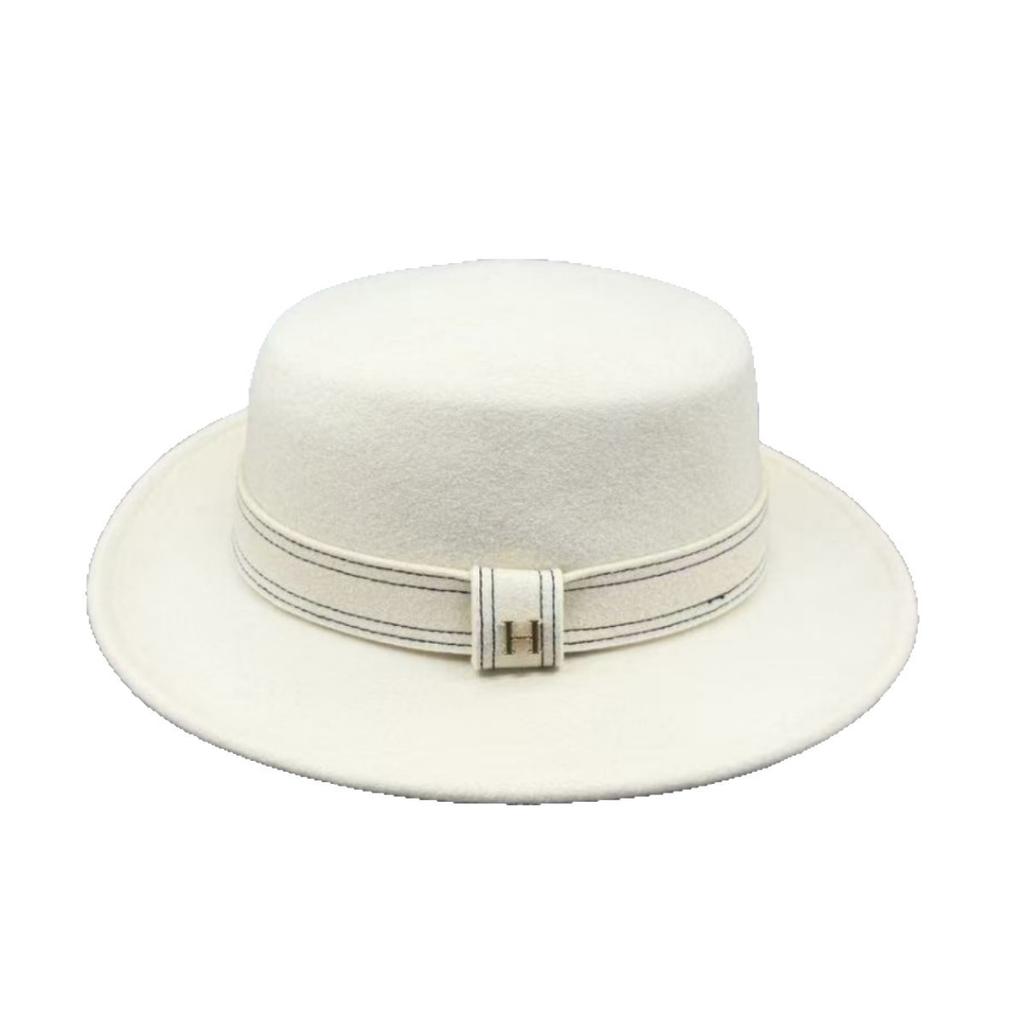 European and American Style Autumn and Winter% Wool Hat Female British Celebrity Flat Top Top Hat Elegant and Versatile Hepburn Style Basin Hat Tide