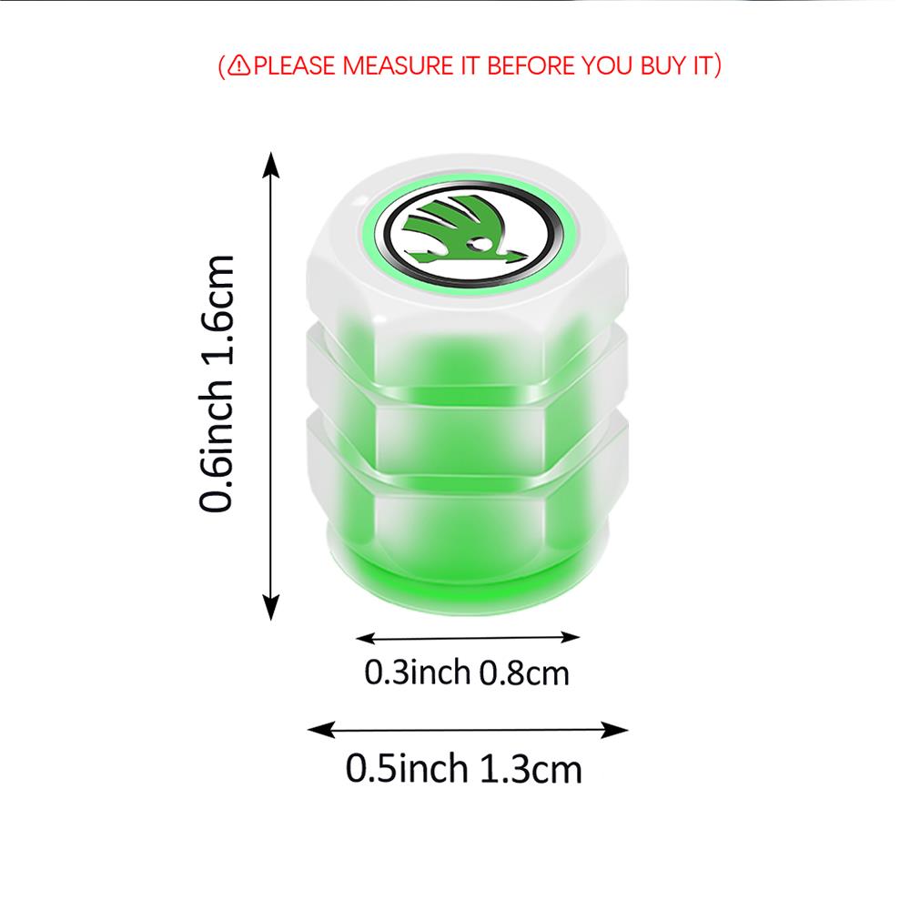 REOY4 4Pcs Car Luminous Styling Wheel Dust Covers Valve Stems Tire Valve Cap For Skoda Kodiaq Octavia Enyaq Kamiq Scala Rapid Superb A