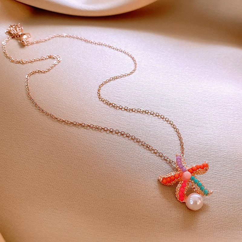 

Изысканное красочное ожерелье-подвеска в виде морской звезды с имитацией жемчуга, легкая роскошная цепочка для ключиц, милый чокер, подарок