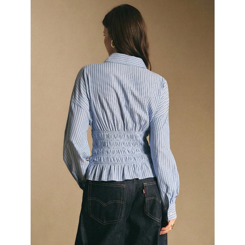 New Retro Plaid Waist Cinching Short Top with Elastic Waistband for Slimming Effect, Featuring A Lapel and Long Sleeved Plaid