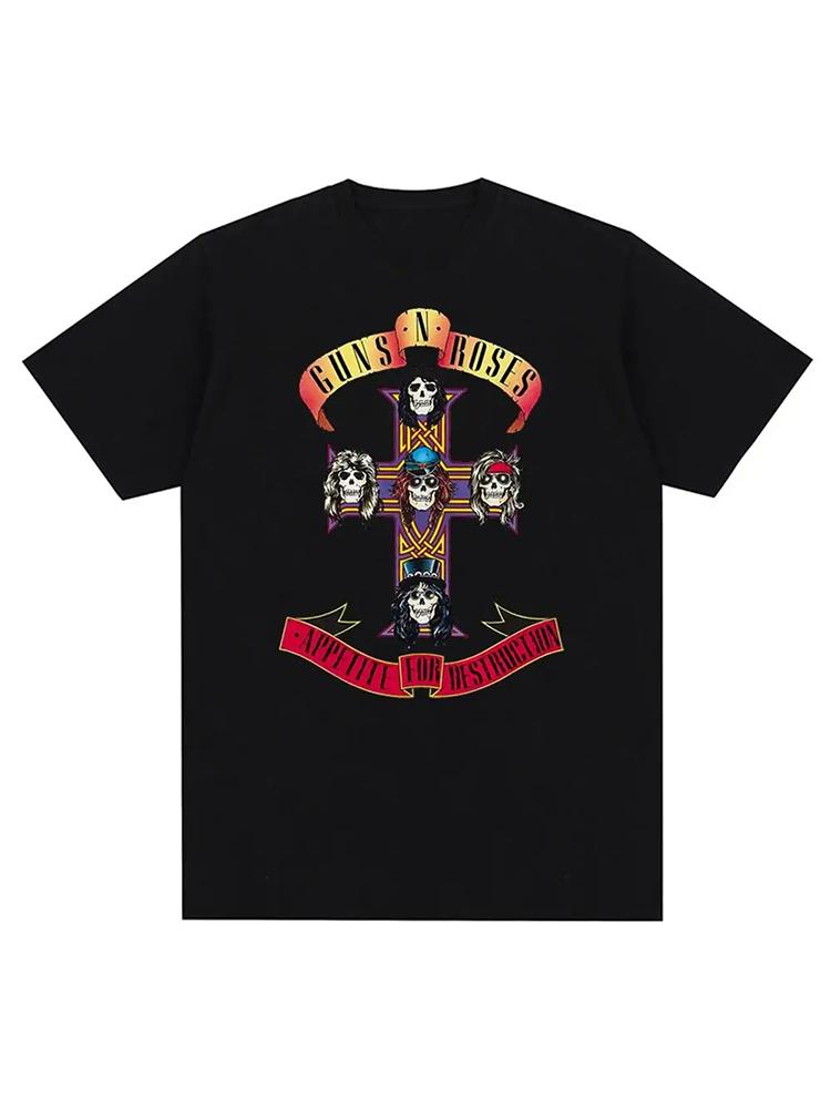 Koszulka z nadrukiem graficznym Guns N Roses Vintage Zespół Rockowy Streetwear Krótki Rękaw Moda Okrągły Dekolt Koszulka Kobiety Mężczyźni Bawełniana Koszulka