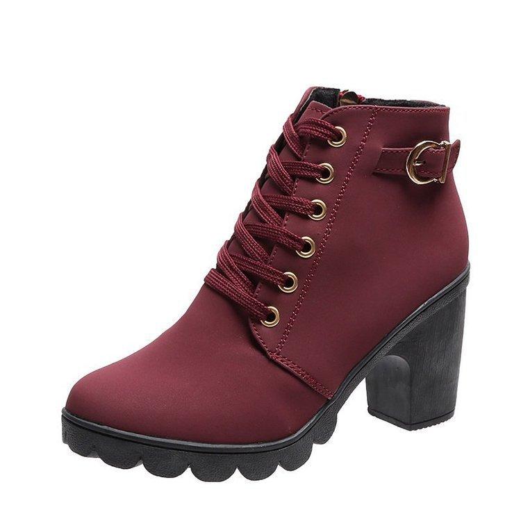

Women Pumps Boots High Quality Lace-up European New Spring Winter Ladies Shoes PU High Heels Boots Fast Delivery Platform Boots 42