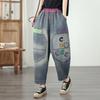 Plus Size Vintage Patchwork High Waist Casual Loose Women Spring Summer Autumn Jeans Denim Harem Pants