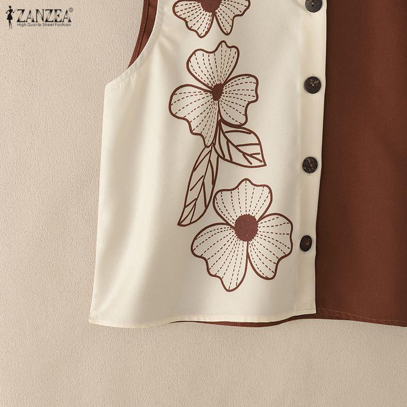 ZANZEA Women Casual V-Neck Sleeveless Print Tank Tops