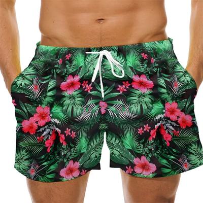 Tropical Plant Print Pattern Men's Summer Shorts Made of Polyester Fiber Suitable for Beach Entertainment