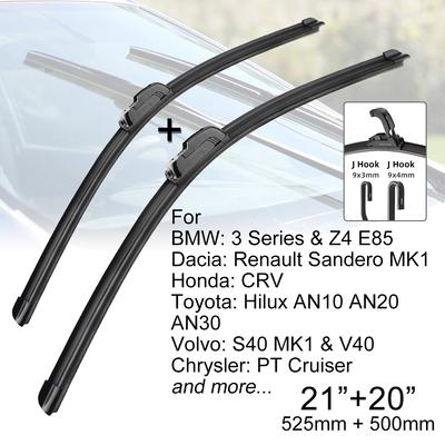 Car Front Windshield Wiper Blades 21" + 20" J Hook U-type Universal For BMW Dacia Honda Toyota Volvo Chrysler