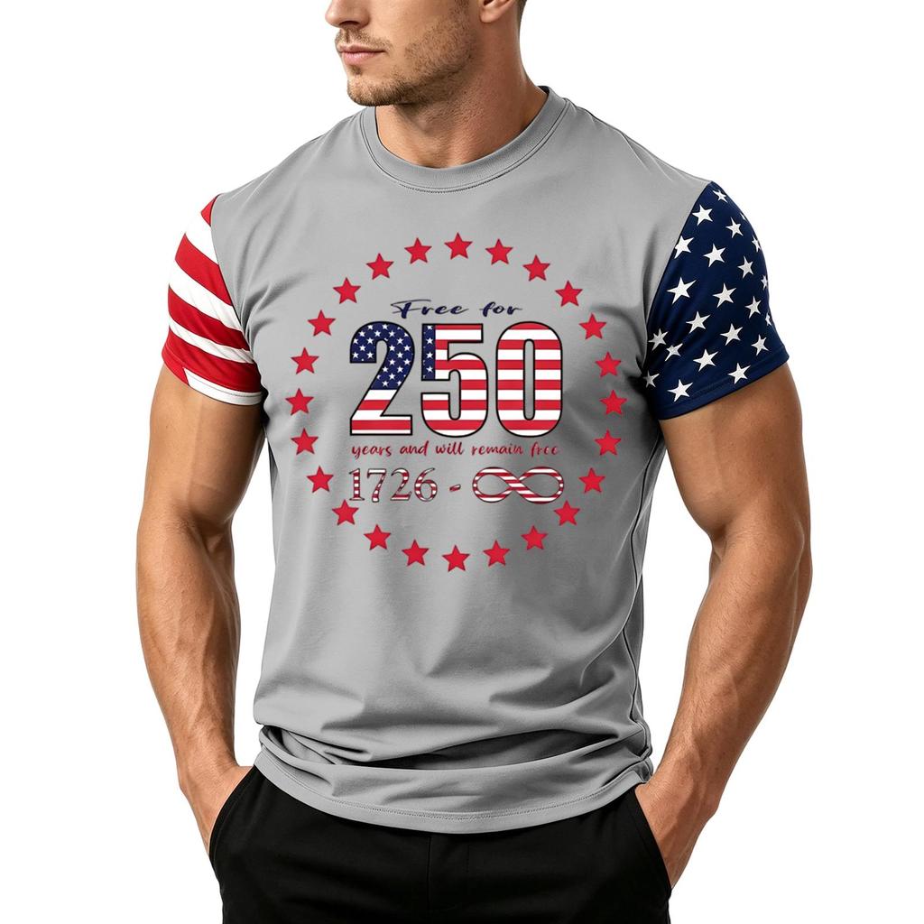 Men's Independence Day Flag Print Short Sleeve T-Shirt, Loose Casual Daily Summer Tops