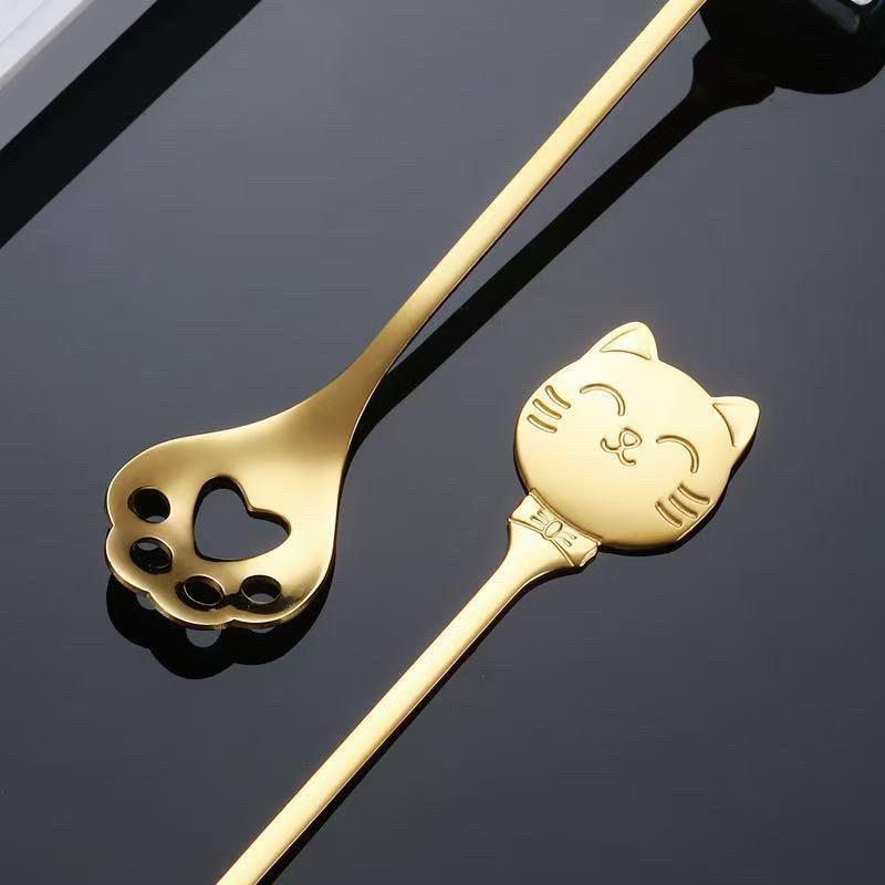 Stainless Steel Cat Claw Coffee Spoon Small Stirring Spoons Ice Cream Cake Dessert Teaspoon Scoops Tableware Kitchen Tools