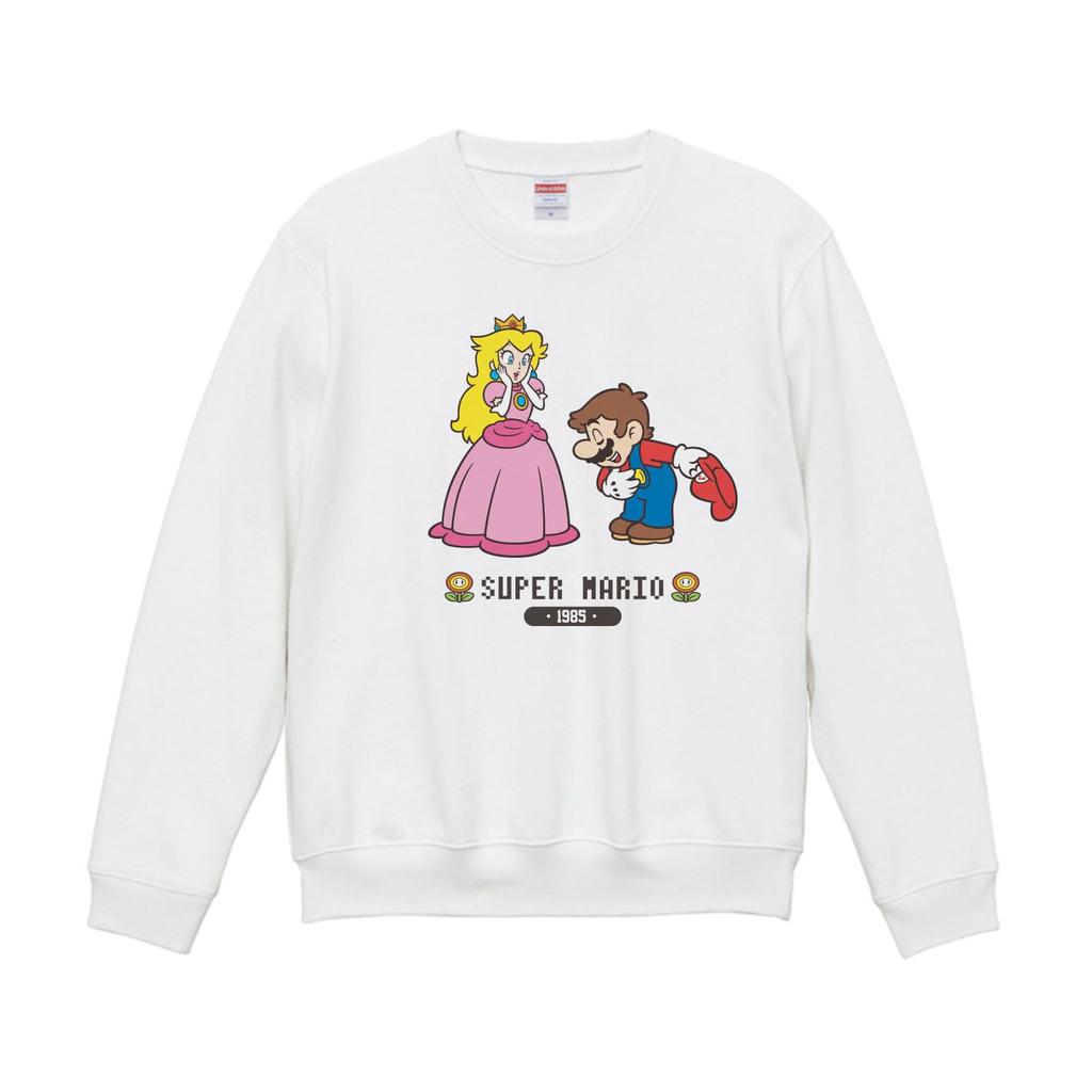 Small Planet Nintendo Super Mario Sweatshirt, Mario and Princess Peach, White, Size L
