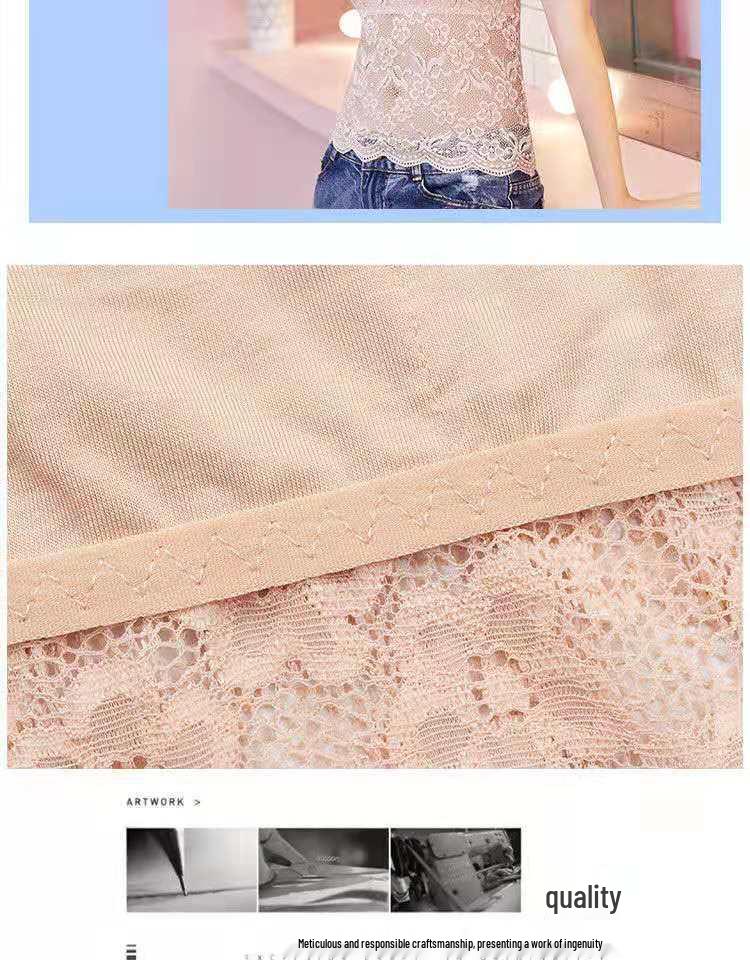 Lace Trim Underwear Camisole with Chest Pads - Women's Versatile Anti-Exposure Long Bra