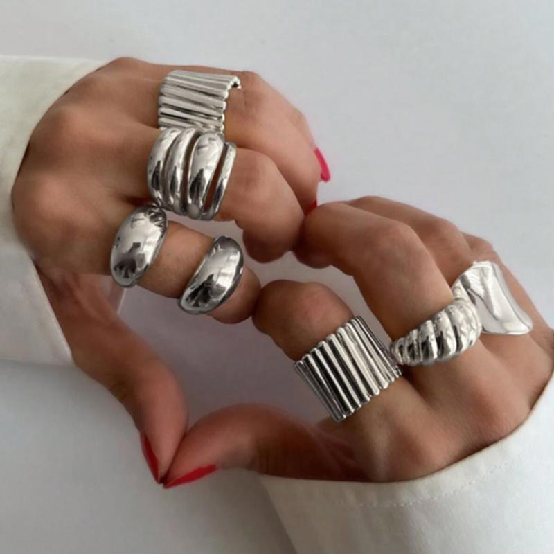 8pcs Set Minimalist Exaggerated Ripple Asymmetrical Rings For Women Gold Color Irregular Ring Set Party Daily Wear Jewelry Gifts