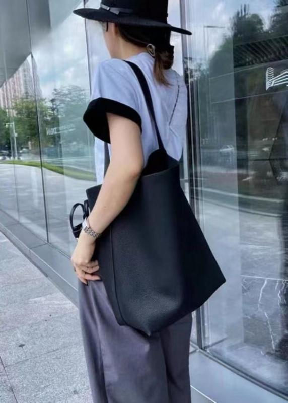 Soft Leather Bucket Bag Large Capacity Commuter Shoulder Handbag Lychee Pattern Women's Underarm Female Ladies Versatile Handbag