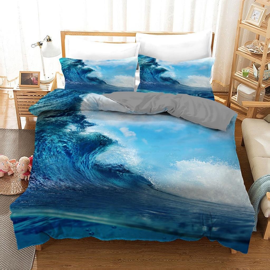 Sea Wave Texture Duvet Cover Twin Queen 2/3pcs Blue Ocean Spray Waves Bedding Set Azure Seawater Comforter Cover For Boys Girls
