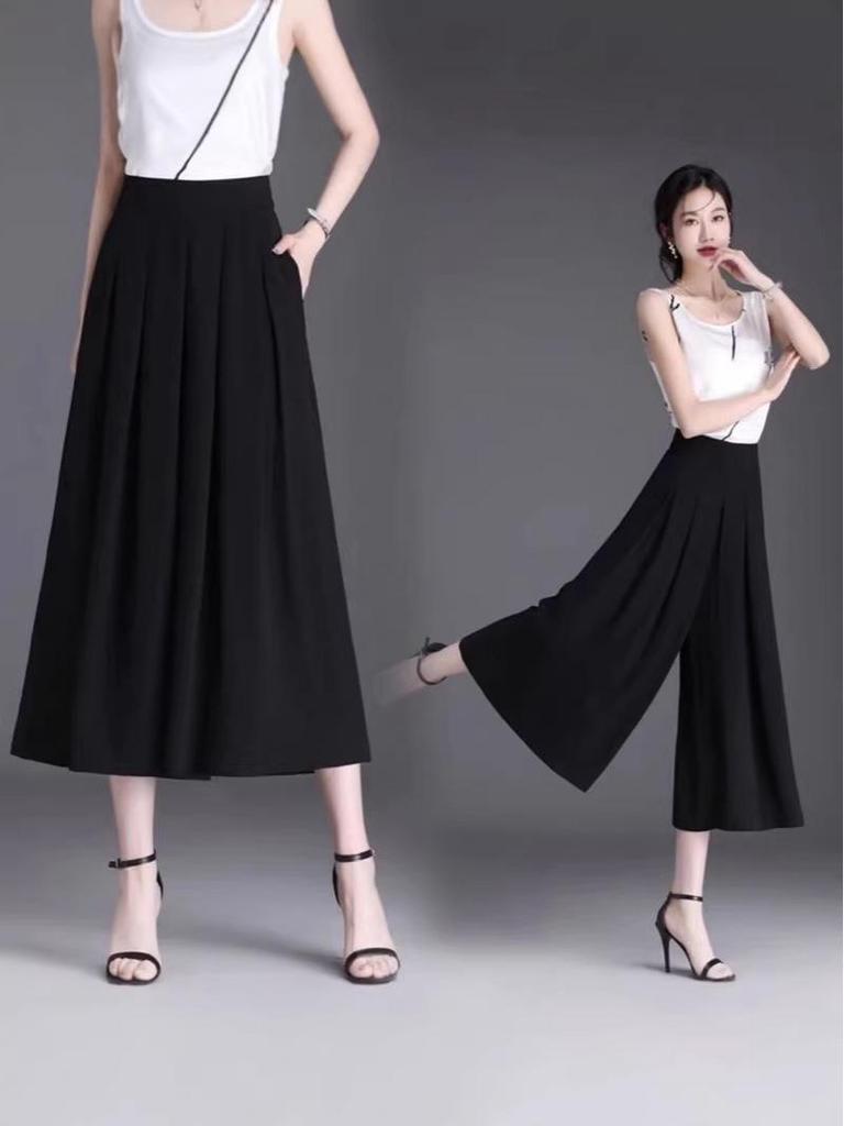 Übergröße High-Waist A-Linien Culotte Rock mit Taschen - Elastischer Bund, Weiter Bein Casual Hose