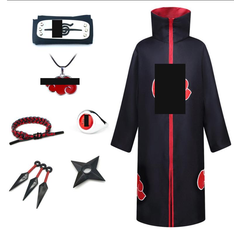 Hot Sale Anime Ninja Akatsuki Organization Cloak Set Forehead Ring Headband Necklace Kuwo Handsword Set