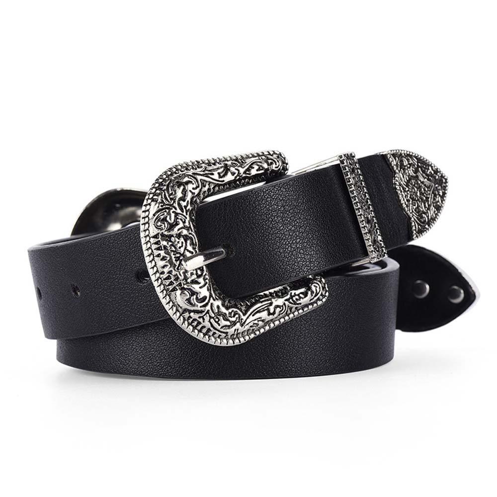 Wide Carved Buckle Belt American Style PU Vintage Waistband  Clothing Accessories