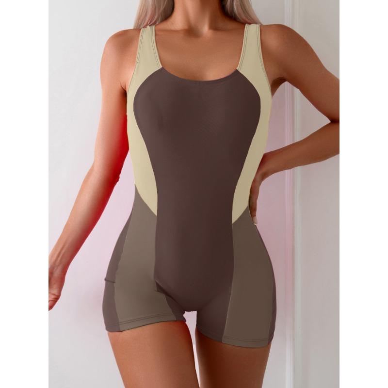 

Women s Neon Color Block One-Piece Swimsuit Boyleg Athletic Bathing Suit XL