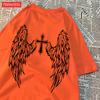 Casual Cotton Womens TShirts Cross Body And Flying Wings Funny Prints Short Sleeve ONeck Soft Oversize Fashion Female Clothes