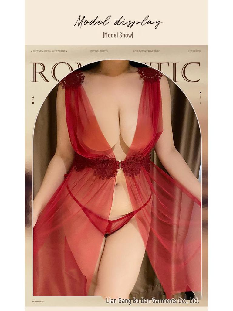 Set di Vestito Lungo Sexy in Rete con Spacco Profondo a V Taglie Forti per Donne Curvy - Stile Europeo Hot, Design Trasparente con Rilascio Rapido